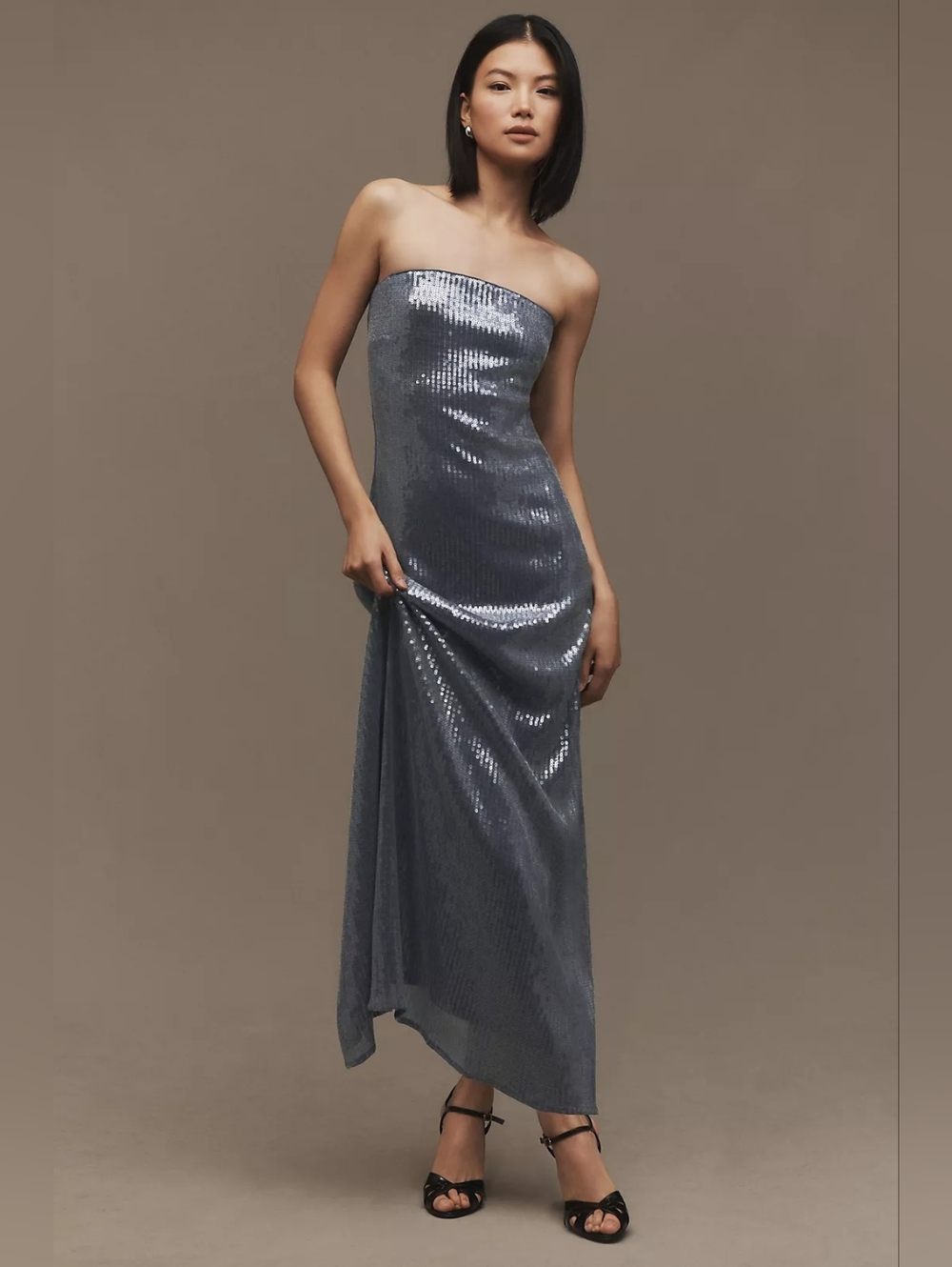 Anthro Hutch Sequin Strapless Midi Dress Blue Wedding Sorority Formal Event